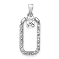 Sterling Silver Rhodium-plated CZ Textured Rectangle Pendant