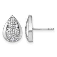 Sterling Silver Rhodium-plated CZ Teardrop Post Earrings