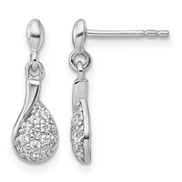 Sterling Silver Rh-plated Polished CZ Drop Dangle Post Earrings