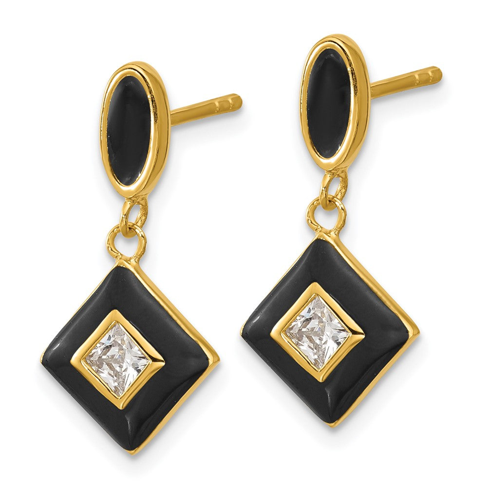 Sterling Silver Gold-plated CZ Enamel Post Earrings