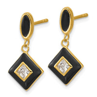 Sterling Silver Gold-plated CZ Enamel Post Earrings