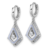 Sterling Silver Rhod-plated Vibrant CZ Enamel Dangle Hinged Hoop Earrings