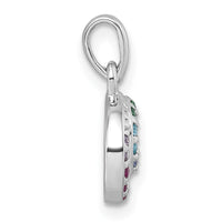Sterling Silver Rhodium-plated Multi Color CZ Double Circle Pendant