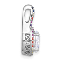 SS RH-plated Polished Multicolor CZ Oval Halo Chain Slide Pendant