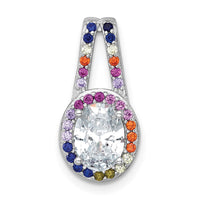 SS RH-plated Polished Multicolor CZ Oval Halo Chain Slide Pendant