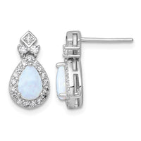 Sterling Silver RH-plated Cr. Opal and CZ Teardrop Post Dangle Earrings