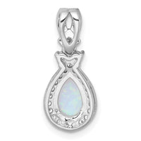 Sterling Silver RH-plt Polished Cr. Opal / CZ Teardrop Chain Slide Pendant