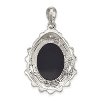 Sterling Silver Antiqued Marcasite Blk Agate and MOP Cameo Pendant