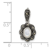 Sterling Silver Antiqued Marcasite and MOP Oval Fancy Pendant