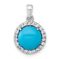Sterling Silver Rhod-plated CZ and Reconstituted Turquoise Circle Pendant
