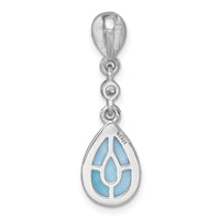 Sterling Silver RH-plated Polished Larimar / CZ Teardrop Chain Slide Pendan