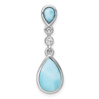 Sterling Silver RH-plated Polished Larimar / CZ Teardrop Chain Slide Pendan