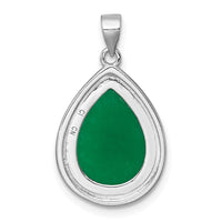 Sterling Silver Rhodium-plated Pear Shaped Dyed Jade Quartz Pendant