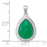 Sterling Silver Rhodium-plated Pear Shaped Dyed Jade Quartz Pendant