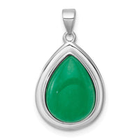 Sterling Silver Rhodium-plated Pear Shaped Dyed Jade Quartz Pendant