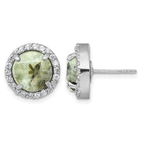 Sterling Silver Rhodium-plated Polished CZ and Prehnite Circle Post Earring