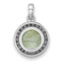 Sterling Silver Rhodium-plated Polished CZ and Prehnite Circle Pendant