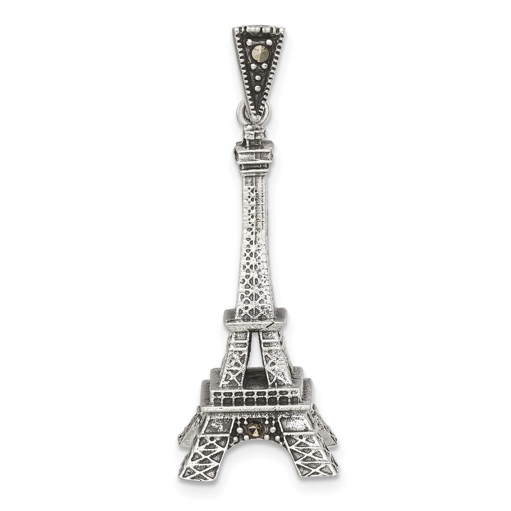 Sterling Silver Antiqued Marcasite 3-D Eiffel Tower Pendant