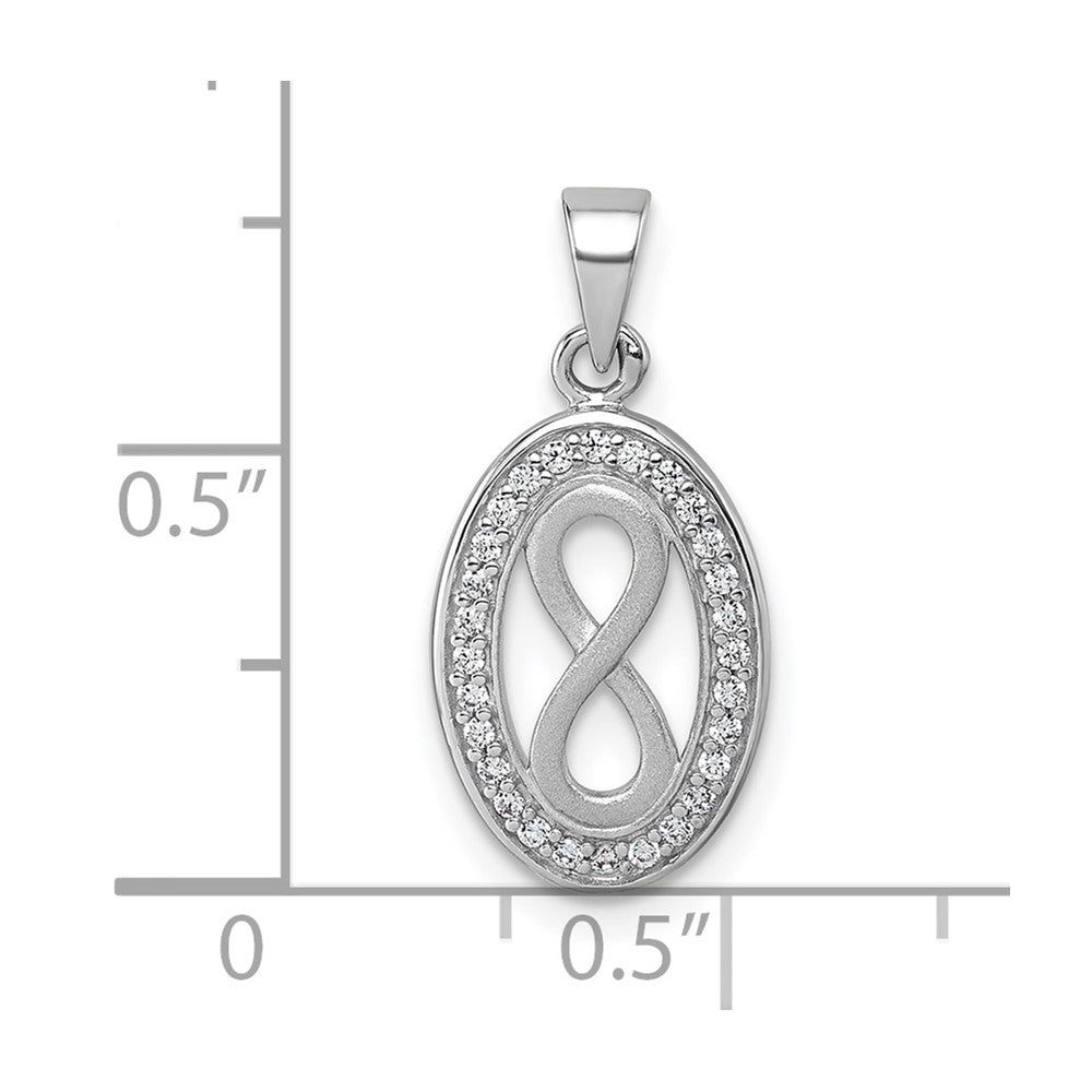 Sterling Silver Rhodium-plated Polished and Satin CZ Infinity Pendant