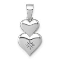 Sterling Silver Rhodium-plated Polished CZ Double Heart Pendant