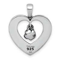 Sterling Silver Antiqued Polished Heart With Flower Pendant