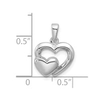 Sterling Silver Rhodium-plated Polished Heart Inside Heart Pendant