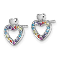Sterling Silver Rhodium-plated Multi Color CZ Heart Post Earrings