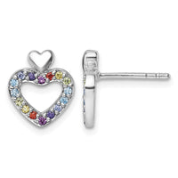 Sterling Silver Rhodium-plated Multi Color CZ Heart Post Earrings
