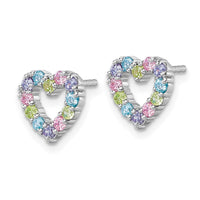Sterling Silver Rhodium-plated Multi Color CZ Heart Post Earrings
