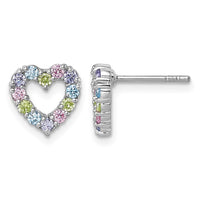 Sterling Silver Rhodium-plated Multi Color CZ Heart Post Earrings
