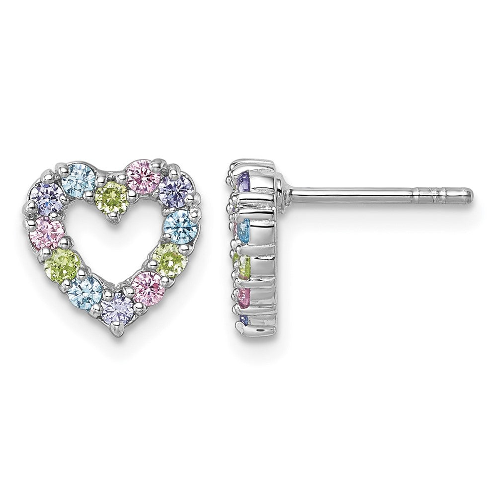 Sterling Silver Rhodium-plated Multi Color CZ Heart Post Earrings