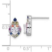Sterling Silver RH-plated Polished Multicolor CZ Heart Post Earrings
