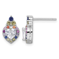Sterling Silver RH-plated Polished Multicolor CZ Heart Post Earrings