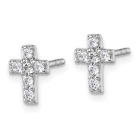 Sterling Silver Rhodium-plated Children's CZ Cross Earrings