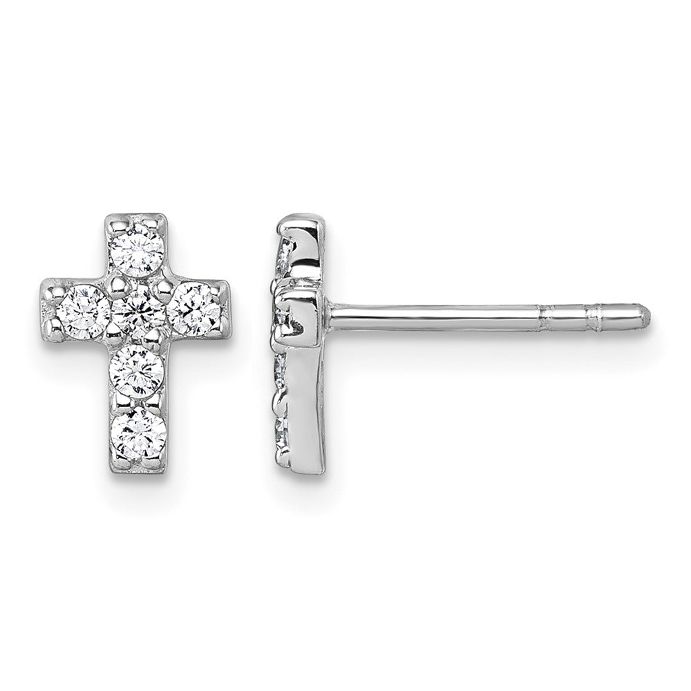 Sterling Silver Rhodium-plated Children's CZ Cross Earrings