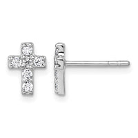 Sterling Silver Rhodium-plated Children's CZ Cross Earrings