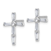Sterling Silver Rhodium-plated Polished White CZ Cross Post Earrings