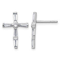 Sterling Silver Rhodium-plated Polished White CZ Cross Post Earrings