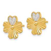 Sterling Silver Gold-tone Polished Enamel Lucky Clover Post Earrings