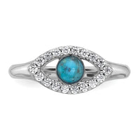 Sterling Silver RH-plated CZ and Compressed Turquoise Evil Eye Ring