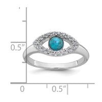 Sterling Silver RH-plated CZ and Compressed Turquoise Evil Eye Ring