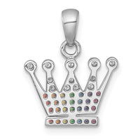 Sterling Silver RH-plated Polished Multi Color Nano Crystals Crown Pendant