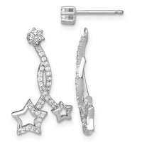 SS RH-pltd Polished CZ Stud w/ Removeable Stars Jacket Earrings