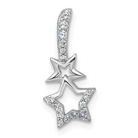 Sterling Silver RH-plated Polished CZ Shooting Stars Chain Slide Pendant