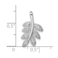 Sterling Silver Rhodium-plated Polished CZ Leaf Chain Slide Pendant