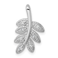 Sterling Silver Rhodium-plated Polished CZ Leaf Chain Slide Pendant