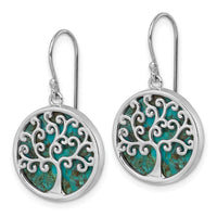 Sterling Silver RH-plated Compressed Turquoise Tree Of Life Earrings