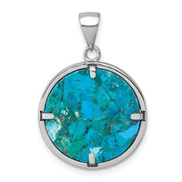 Sterling Silver RH-plated Compressed Turquoise Tree Of Life Pendant