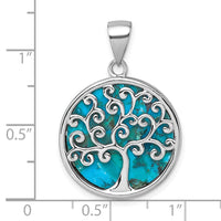 Sterling Silver RH-plated Compressed Turquoise Tree Of Life Pendant