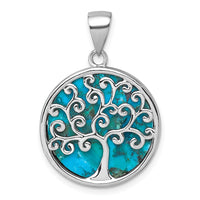 Sterling Silver RH-plated Compressed Turquoise Tree Of Life Pendant